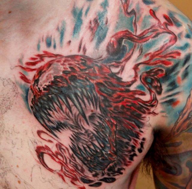 Carnage from Spiderman Chest Piece WIP done by Sean Ambrose at Arrows and